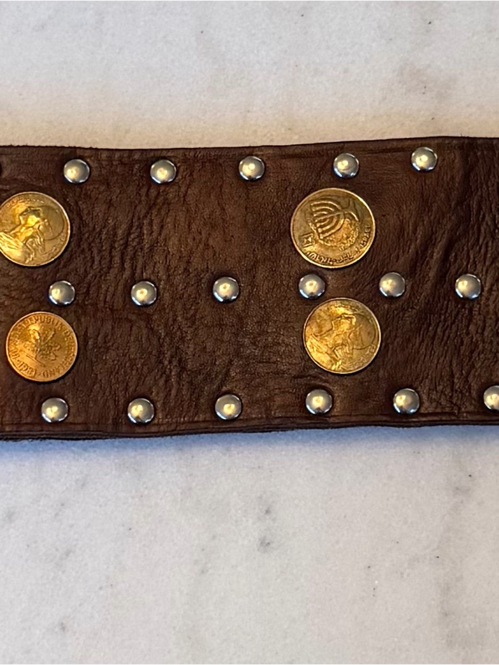 Free People Maral Studded Brown Leather Double-Buckle Waist Belt - Picture 4 of 5